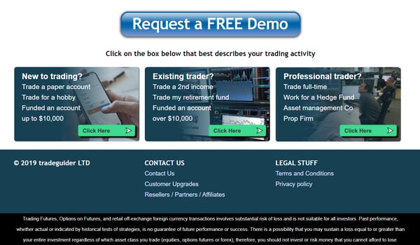 Old homepage CTAs on Tradeguider website before HubSpot CMS build