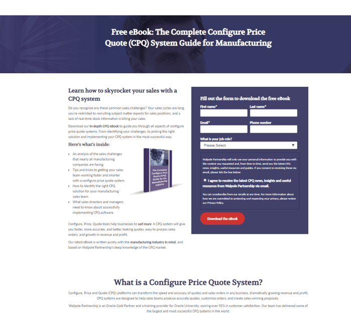 HubSpot landing page for CPQ ebook