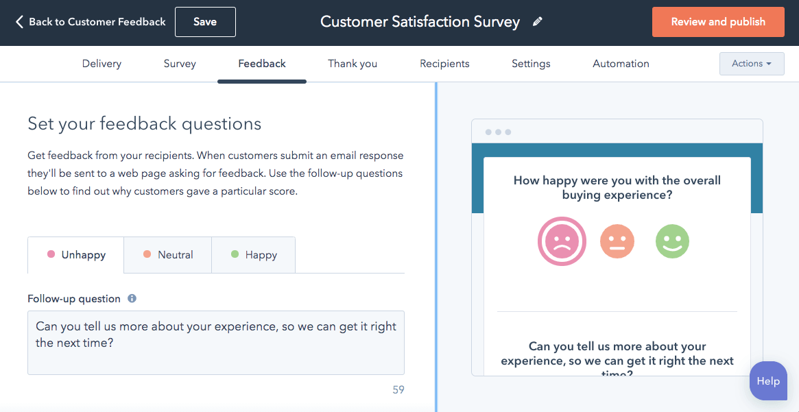 HubSpot Service Hub offers tailored surveys for personalised customer insights_IFT blog